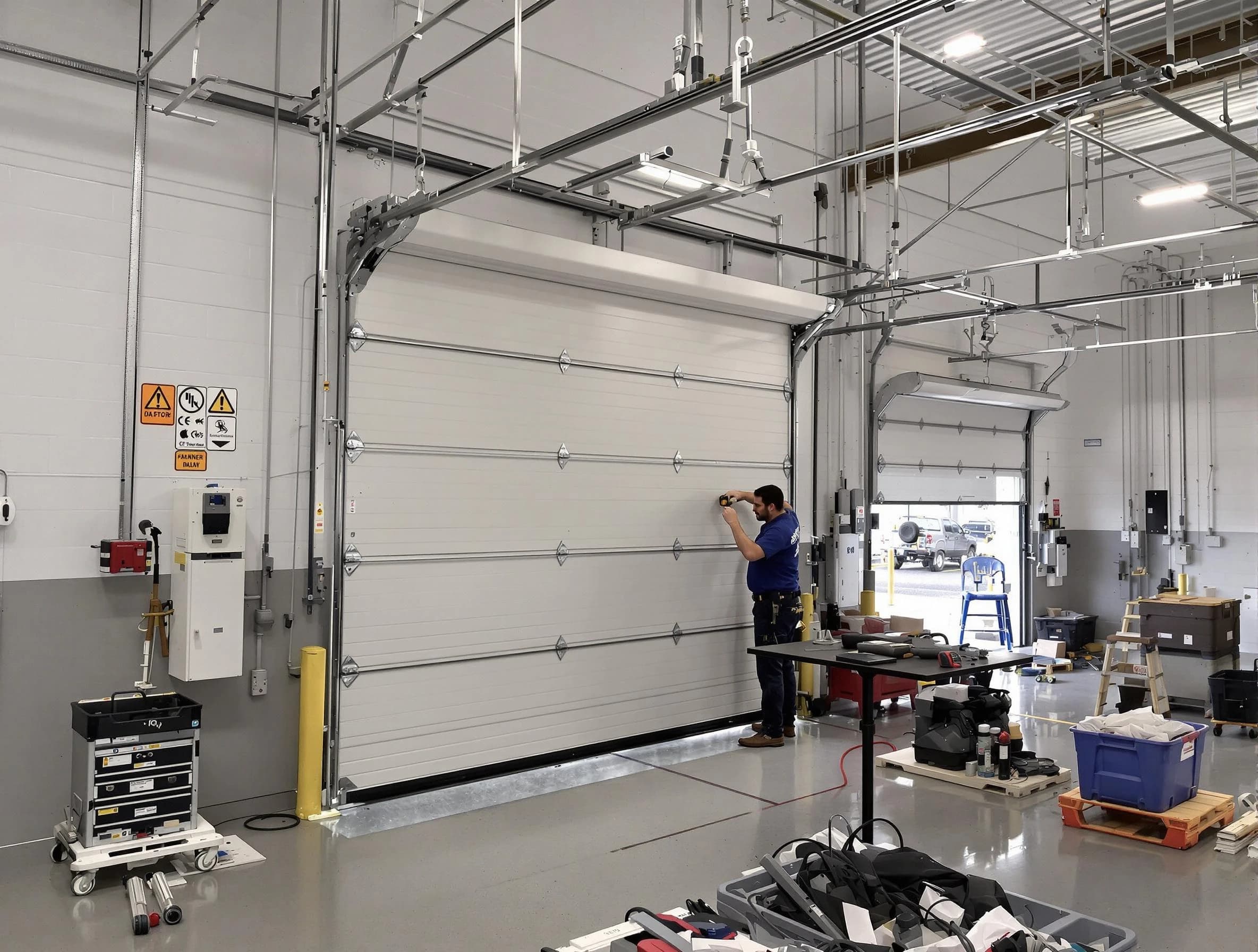 Commercial garage door repair being performed by Homewood Garage Door Repair expert in Homewood