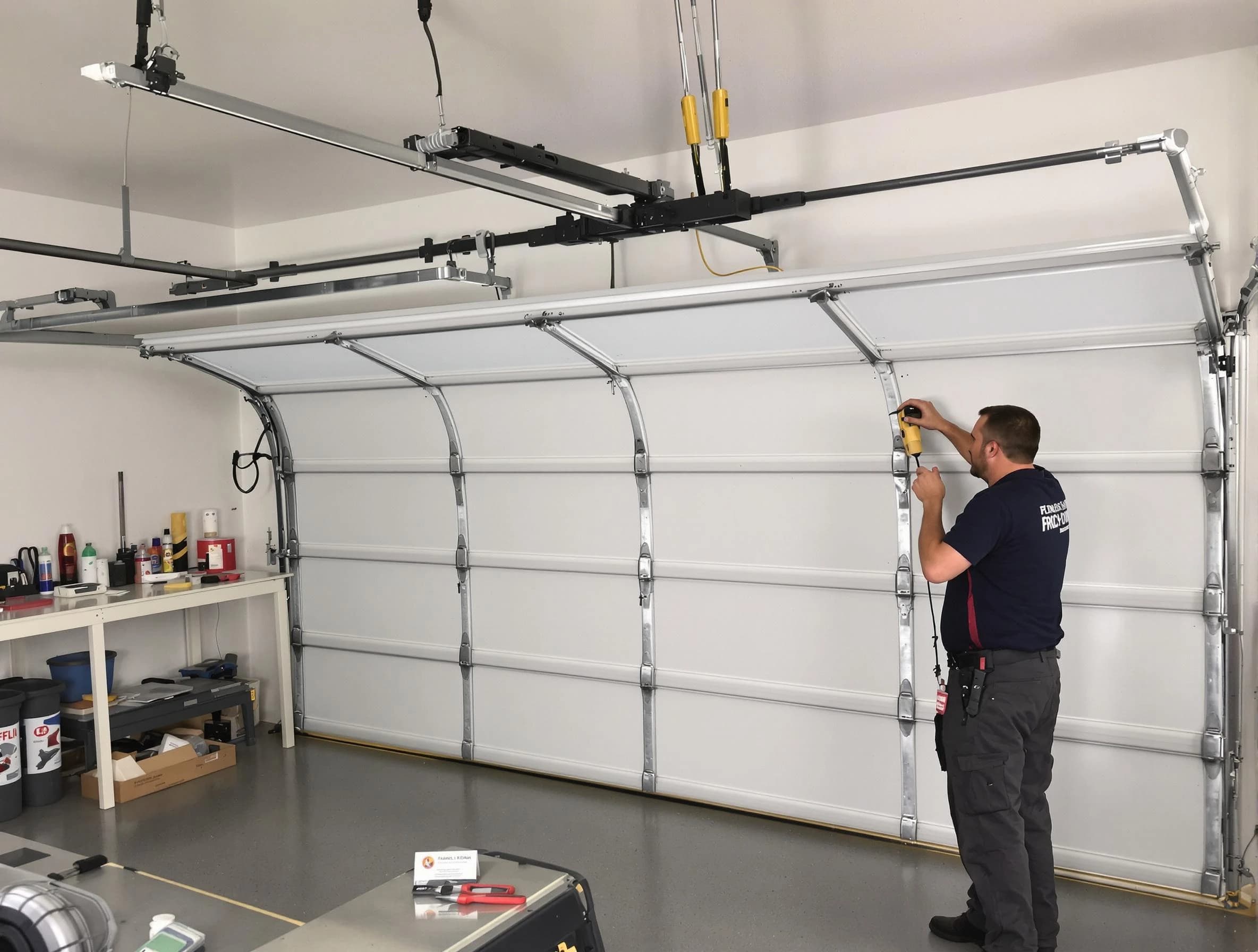 Homewood Garage Door Repair certified technician performing overhead door system repair in Homewood