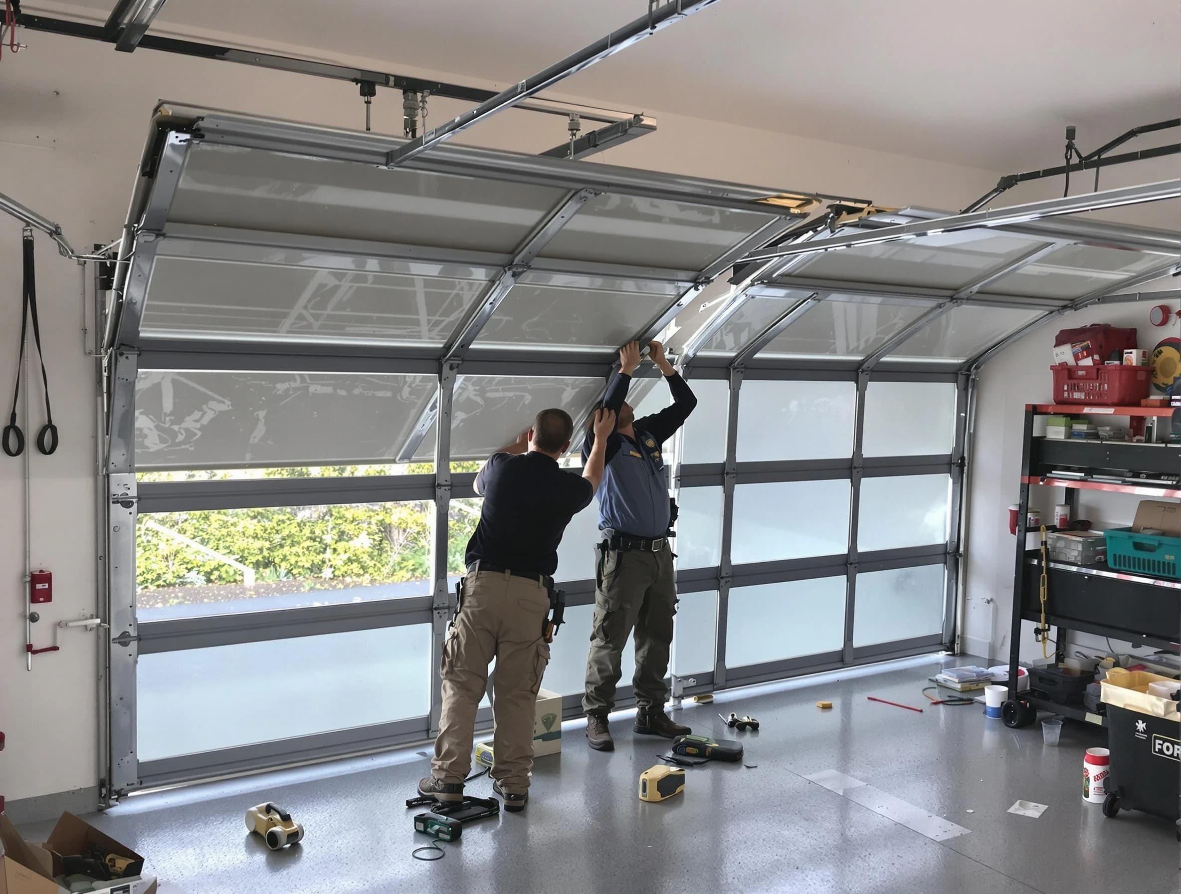 Homewood Garage Door Repair expert performing precise panel replacement on Homewood garage door