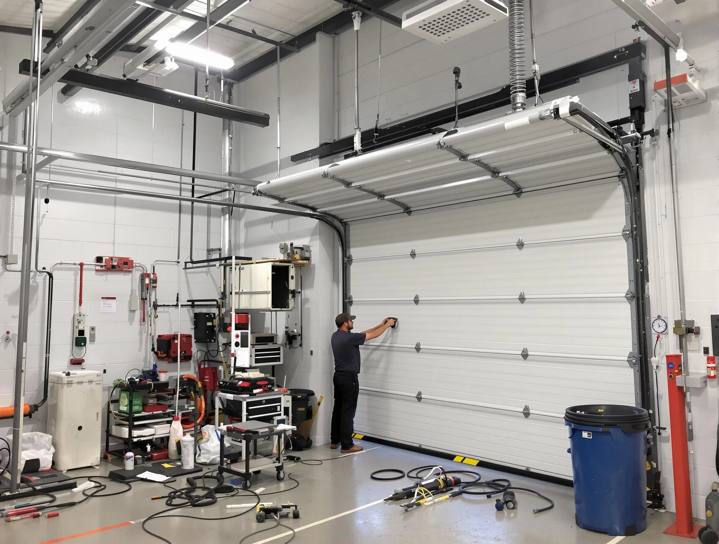 Homewood Garage Door Repair certified technician performing commercial door repair at a Homewood business facility