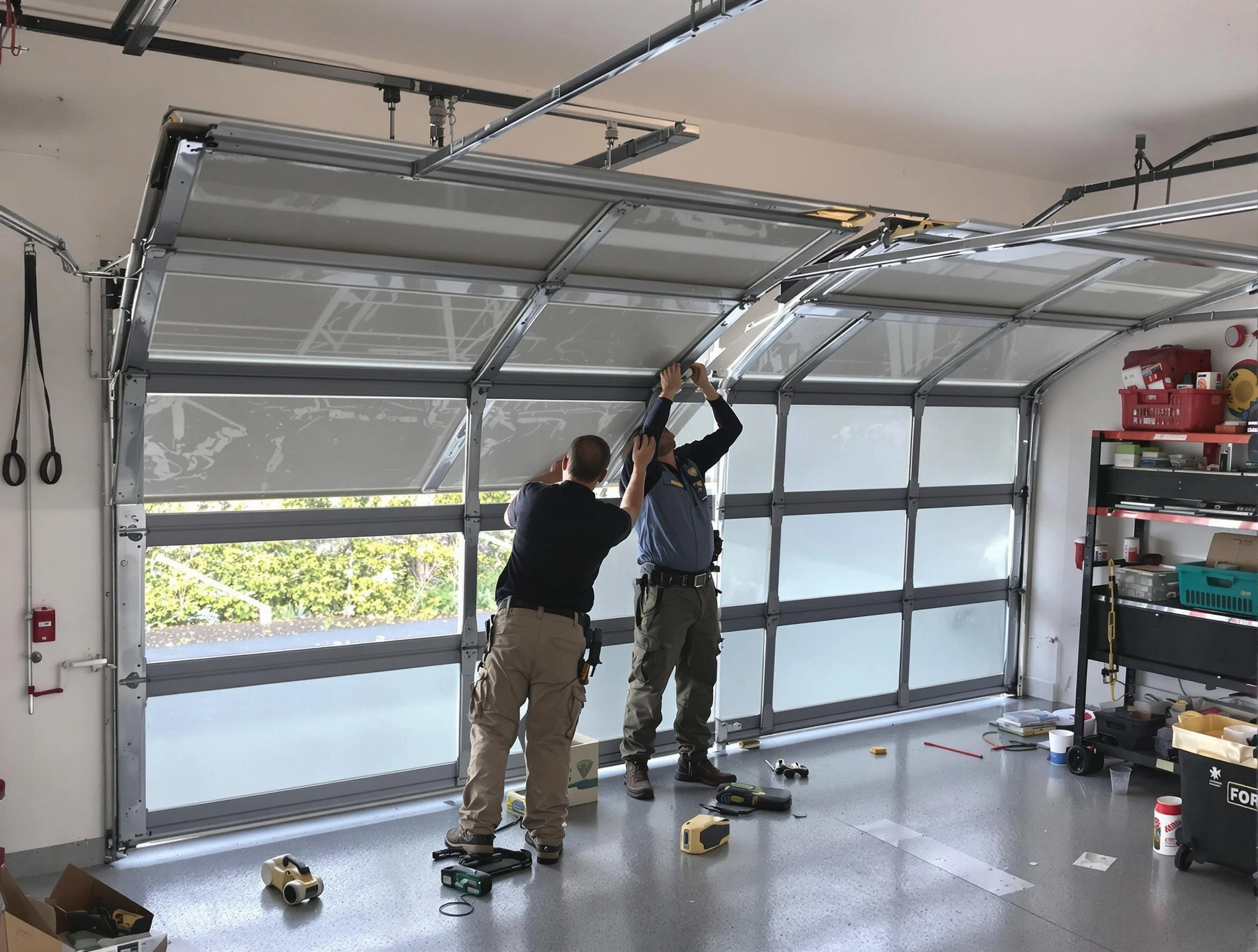 Homewood Garage Door Repair expert performing precise panel replacement on Homewood garage door
