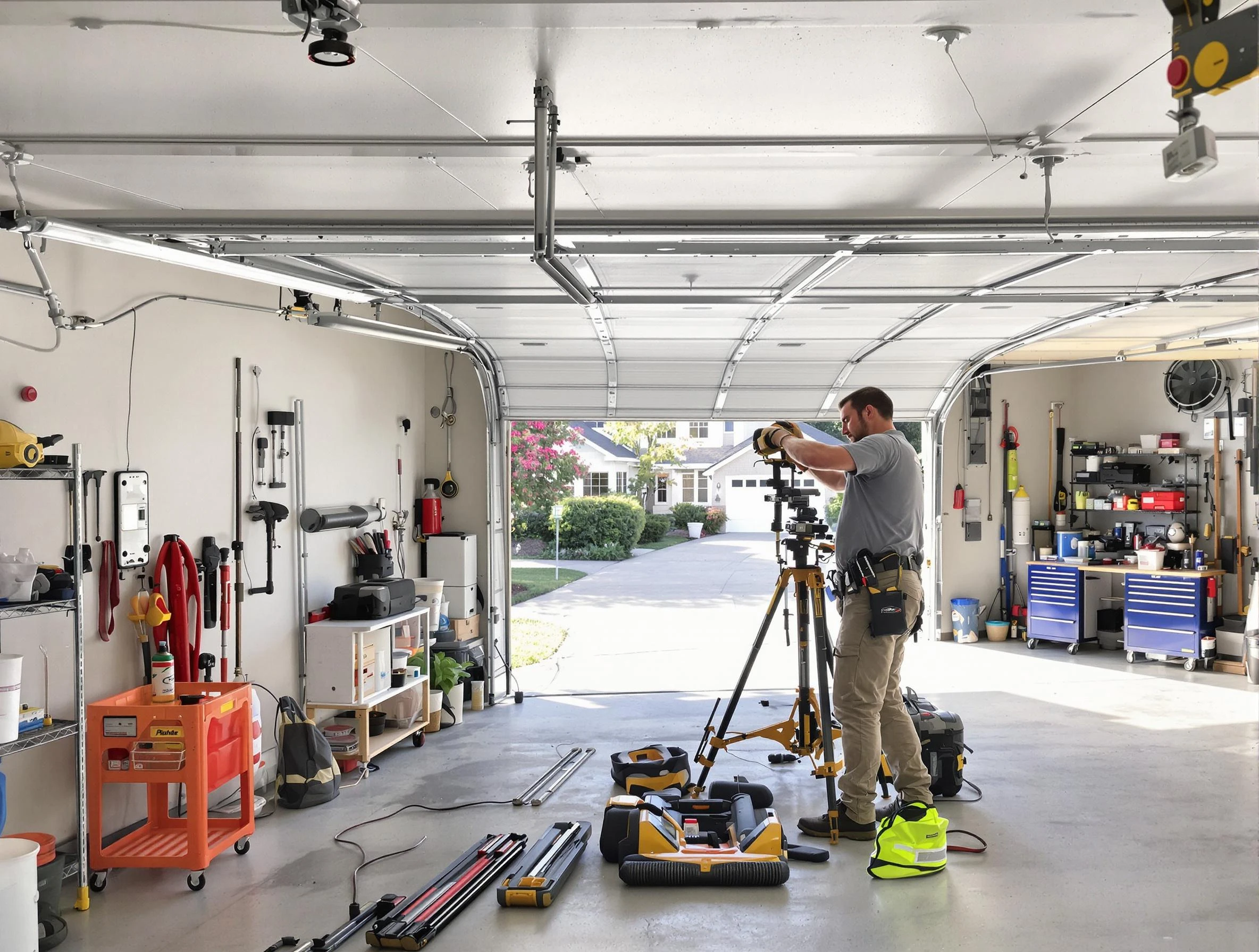 Homewood Garage Door Repair specialist performing laser-guided track alignment in Homewood